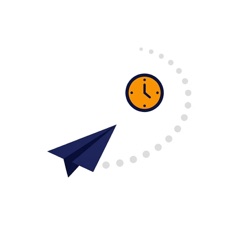 Illustration of a paper plane on a dotted path with a clock